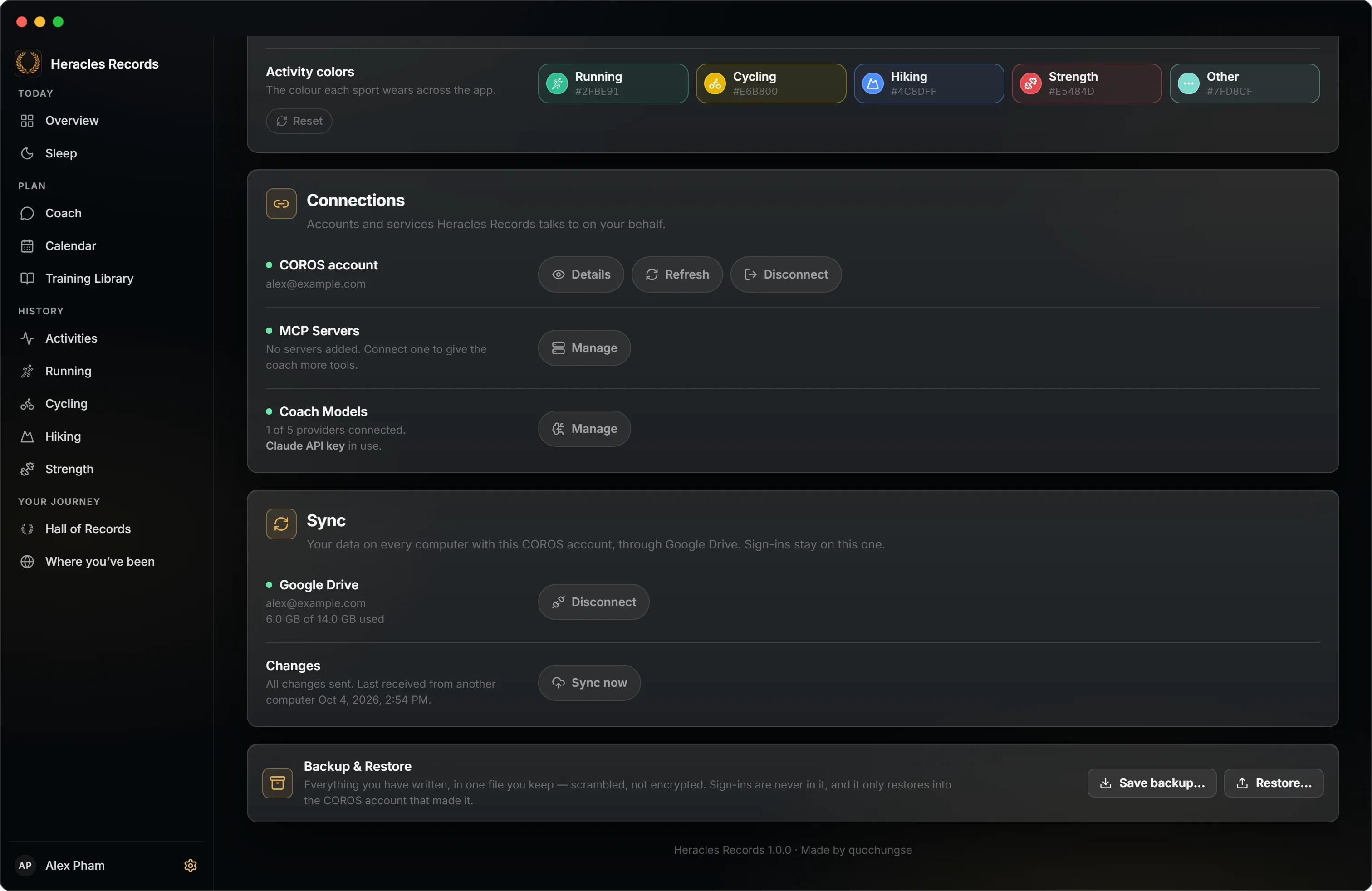 Settings: sync through Google Drive