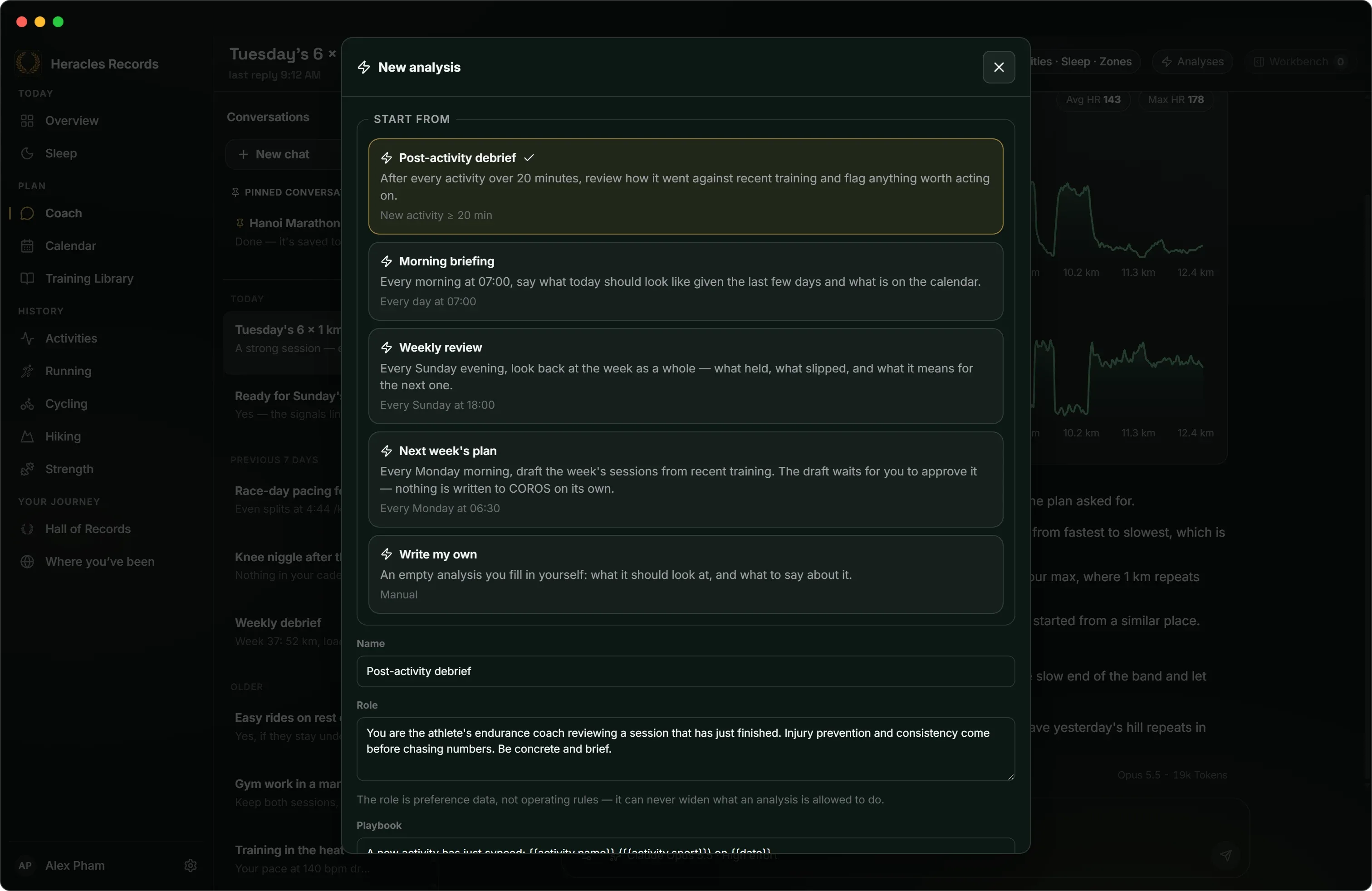 Creating an auto analysis: post-activity debrief, morning briefing, weekly review, next week's plan or your own
